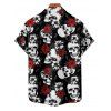 Gothic Couple Outfit Allover Skulls Rose Pattern Ruched Bust Sweetheart Neck A Line Mini Dress and Button Up Shirt Holiday Matching Outfit - Noir S | US 4