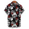 Gothic Couple Outfit Allover Skulls Rose Pattern Ruched Bust Sweetheart Neck A Line Mini Dress and Button Up Shirt Holiday Matching Outfit - Noir S | US 4