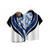 Vacation Couple Outfit Coloblock Tropical Leaf Pattern Ruched Bust Sweetheart Neck A Line Mini Dress and Button Up Shirt Casual Matching Outfit - Bleu S | US 4