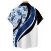 Vacation Couple Outfit Coloblock Tropical Leaf Pattern Ruched Bust Sweetheart Neck A Line Mini Dress and Button Up Shirt Casual Matching Outfit - Bleu S | US 4