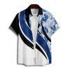 Vacation Couple Outfit Coloblock Tropical Leaf Pattern Ruched Bust Sweetheart Neck A Line Mini Dress and Button Up Shirt Casual Matching Outfit - Bleu S | US 4