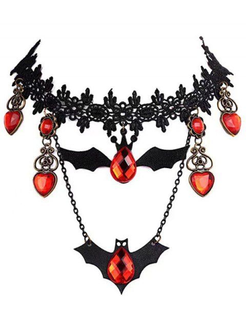 Collier ras du cou gothique en dentelle avec pendentif en forme de cœur et chauve-souris