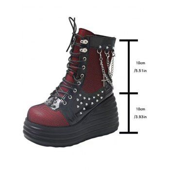 Lace Up Side Zipper Colorblock Rivet Gothic Boots Thick Platform Chain Embellishment Martin Boots