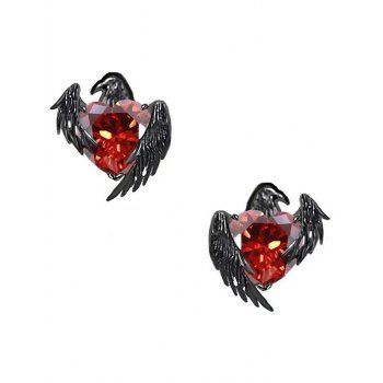 Raven Wings Artificial Heart Gem Gothic Necklace and Earrings Set Holiday Women Accessories