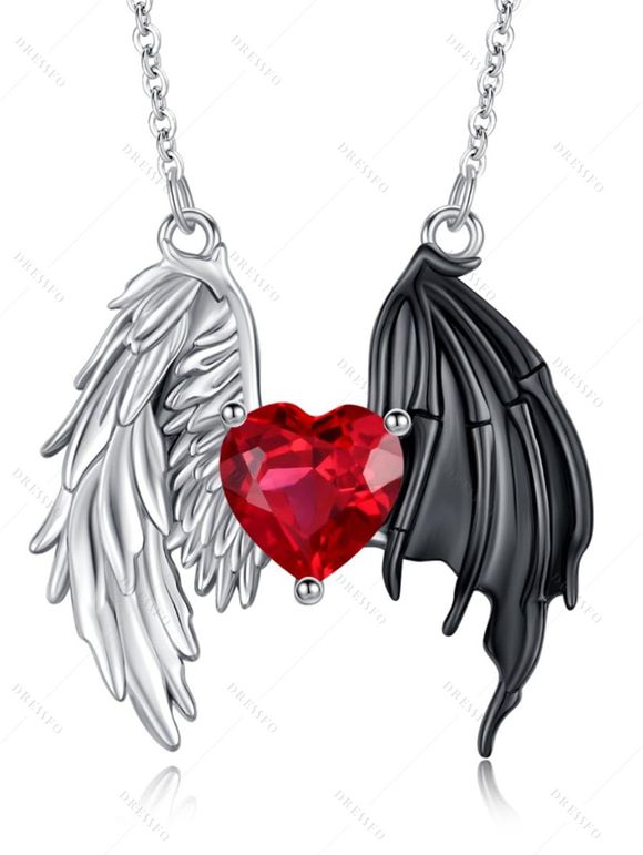 Collier gothique monochrome avec ailes et cœur en pierres artificielles, accessoire tendance pour femme - Noir 