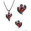 Ensemble collier et boucles d'oreilles gothiques en forme de cœur artificiel avec ailes de corbeau, accessoires de vacances pour femmes - Noir 