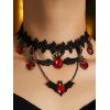 Collier ras du cou gothique en dentelle avec pendentif en forme de cœur et chauve-souris - Noir 