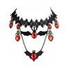 Collier ras du cou gothique en dentelle avec pendentif en forme de cœur et chauve-souris - Noir 