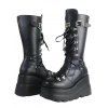 Solid Color Lace Up Rivet Boots Buckle Strap Back Zipper Thick Platform Punk Style Martin Boots - Noir EU 38