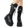 Solid Color Lace Up Rivet Boots Buckle Strap Back Zipper Thick Platform Punk Style Martin Boots - Noir EU 38