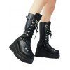 Solid Color Lace Up Rivet Boots Buckle Strap Back Zipper Thick Platform Punk Style Martin Boots - Noir EU 38