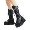Solid Color Lace Up Rivet Boots Buckle Strap Back Zipper Thick Platform Punk Style Martin Boots - Noir EU 38