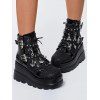 Solid Color Lace Up Bat Pendant Side Zipper Gothic Boots Thick Platform Buckle Strap Martin Boots - Noir EU 43