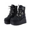 Solid Color Lace Up Bat Pendant Side Zipper Gothic Boots Thick Platform Buckle Strap Martin Boots - Noir EU 43