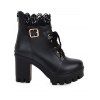 Solid Color Lace Panel Lace Up Buckle Strap Boots Chunky Heel Back Zipper Martin Boots - Noir EU 43