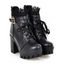 Solid Color Lace Panel Lace Up Buckle Strap Boots Chunky Heel Back Zipper Martin Boots - Blanc EU 38