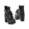 Solid Color Lace Panel Lace Up Buckle Strap Boots Chunky Heel Back Zipper Martin Boots - Noir EU 43