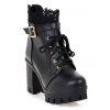 Solid Color Lace Panel Lace Up Buckle Strap Boots Chunky Heel Back Zipper Martin Boots - Noir EU 43