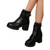 Lace Up Side Zipper Solid Color Boots Chunky Heel Buckle Strap Martin Boots - Noir EU 42