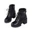 Lace Up Side Zipper Solid Color Boots Chunky Heel Buckle Strap Martin Boots - Noir EU 42