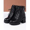 Lace Up Side Zipper Solid Color Boots Chunky Heel Buckle Strap Martin Boots - Noir EU 42