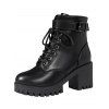 Lace Up Side Zipper Solid Color Boots Chunky Heel Buckle Strap Martin Boots - Noir EU 42
