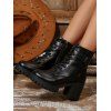 Lace Up Side Zipper Solid Color Boots Chunky Heel Buckle Strap Martin Boots - Noir EU 42