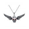Collier gothique avec pierres artificielles et ailes de crâne, style punk, pour Halloween - Argent 