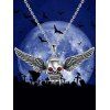 Collier gothique avec pierres artificielles et ailes de crâne, style punk, pour Halloween - Argent 