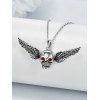 Collier gothique avec pierres artificielles et ailes de crâne, style punk, pour Halloween - Argent 