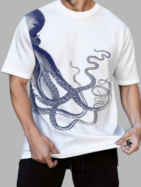 T-shirt de vacances à manches courtes et col rond pour homme, motif pieuvre, décontracté