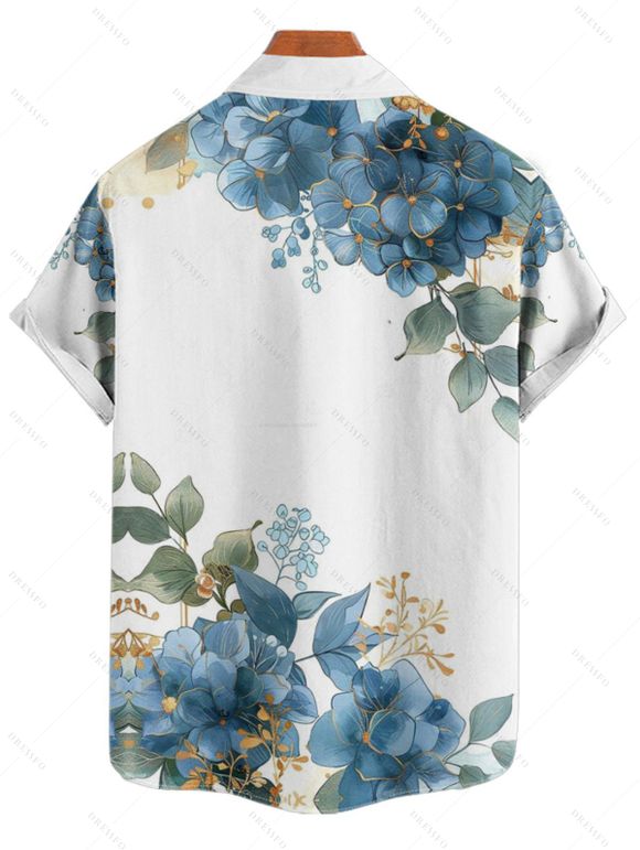 Vacation Couple Outfit Asymmetrical Floral Leaf Pattern Ruched Bust Belt Sweetheart Neck A Line Mini Dress and Button Up Shirt Casual Matching Outfit - Bleu gris S | US 4