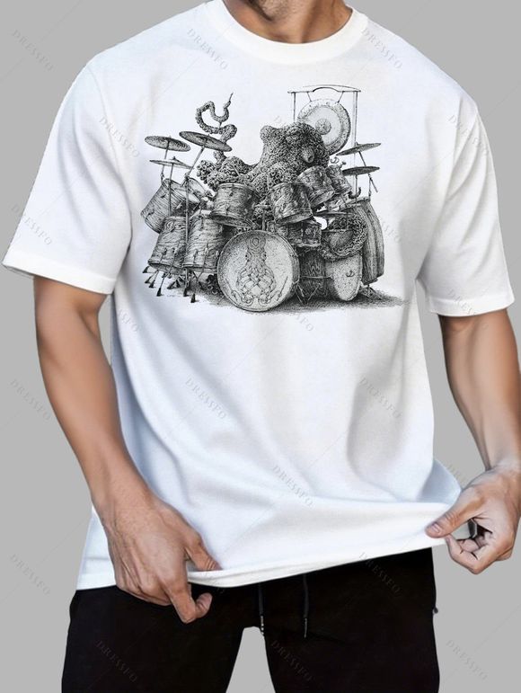 T-shirt décontracté à manches courtes et col rond pour homme - Blanc XXL
