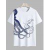 T-shirt de vacances à manches courtes et col rond pour homme, motif pieuvre, décontracté - Blanc M