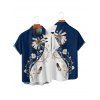 Chemise de vacances à manches courtes et boutons pour homme, décontractée, à motif floral et plumes, de couleur contrastée - Bleu profond 5XL