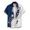 Chemise de vacances à manches courtes et boutons pour homme, décontractée, à motif floral et plumes, de couleur contrastée - Bleu profond 5XL