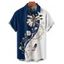 Chemise de vacances à manches courtes et boutons pour homme, décontractée, à motif floral et plumes, de couleur contrastée - Bleu profond 5XL