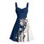 Robe de vacances à motif de plumes et de fleurs de couleur contrastée, buste froncé, col en cœur, robe trapèze décontractée mini - Bleu profond S | US 4