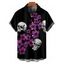 Chemise gothique à manches courtes et boutons pour homme, motif floral et tête de mort, style vacances - Noir 4XL
