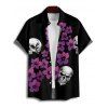 Chemise gothique à manches courtes et boutons pour homme, motif floral et tête de mort, style vacances - Noir 4XL