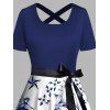 Robe de vacances à ceinture croisée, motif floral, éléments de navigation colorblock, têtes de mort, robe gothique trapèze - Bleu profond M | US 6