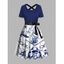 Robe de vacances à ceinture croisée, motif floral, éléments de navigation colorblock, têtes de mort, robe gothique trapèze - Bleu profond M | US 6