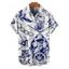Chemise de vacances à motif floral et éléments de navigation pour homme, chemise gothique à manches courtes et boutons retroussables - Bleu profond 5XL