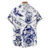 Chemise de vacances à motif floral et éléments de navigation pour homme, chemise gothique à manches courtes et boutons retroussables - Bleu profond 5XL