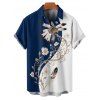 Vacation Couple Outfit Contrast Color Flower Feather Pattern Ruched Bust Sweetheart Neck A Line Mini Dress and Button Up Shirt Casual Matching Outfit - Bleu profond S | US 4