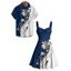 Vacation Couple Outfit Contrast Color Flower Feather Pattern Ruched Bust Sweetheart Neck A Line Mini Dress and Button Up Shirt Casual Matching Outfit - Bleu profond S | US 4