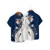 Vacation Couple Outfit Contrast Color Flower Feather Pattern Ruched Bust Sweetheart Neck A Line Mini Dress and Button Up Shirt Casual Matching Outfit - Bleu profond S | US 4