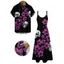 Gothic Couple Outfit Floral Skulls Pattern Spaghetti Strap A Line Long Tank Dress and Button Up Shirt Holiday Matching Outfit - Noir S | US 4