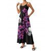 Gothic Couple Outfit Floral Skulls Pattern Spaghetti Strap A Line Long Tank Dress and Button Up Shirt Holiday Matching Outfit - Noir S | US 4