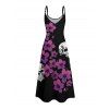 Gothic Couple Outfit Floral Skulls Pattern Spaghetti Strap A Line Long Tank Dress and Button Up Shirt Holiday Matching Outfit - Noir S | US 4